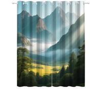 Vue sur montagne Salon Rideau Occultant,Thème de la nature forestière Rideau Isolant Thermique,paysages de montagne et de forêt Chambre Draperies,Oeillets Decoration Rideaux L107 x H214cm 2 Panneaux