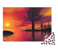 Vue sur Sunset Lake Puzzle 1000 Pièces Educa Jouet en Bois Cadeau Unique De l'art De La Décoration île Tree Jeu Éducatif Challenge Toy pour Adultes Et Enfants À Partir De 12 Ans 1000pcs (75x50cm)