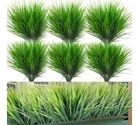 Vueinrg 12PCS Gazon Artificiel, 7 fourchettes Fausse Herbe Verte, Plantes artificielles comme de véritables Herbes décoratives, Herbe de blé Artificielle pour Jardin, Bureau, décoration de Mariage