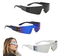 Vueinrg 3 Pièces Lunette Futuriste, Lunettes de Soleil Futuristes Spatiales Extraterrestres, Lunettes du Futur Guerrier Jeu de Rôle Fun Lunettes pour Party Fête Cosplay Costume, 3 Couleurs