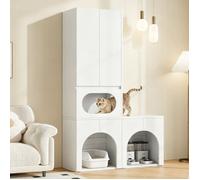 VUENOR Meuble litière chat 140 x 45 x 195 cm blanc - rangement 2 litières