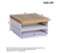 VUENOR Table basse carrée 65 x 65 x 40 cm blanc et aspect bois avec LED et plateau pivotant