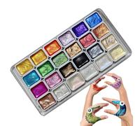 Vuggdt Ensemble de peinture aquarelle nacrée 24 couleurs | Ensemble de peintures aquarelles métalliques | Boîte de peinture à gouache solide à paillettes | Palette de peinture à l'eau pour étudiants,