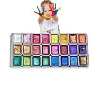 Vuggdt Ensemble de peinture aquarelle nacrée 24 couleurs | Ensemble de peintures aquarelles métalliques | Boîte de peinture à gouache solide à paillettes | Palette de peinture à l'eau pour étudiants,