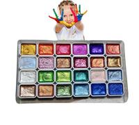 Vuggdt Ensemble de peinture aquarelle nacrée 24 couleurs | Ensemble de peintures aquarelles métalliques | Boîte de peinture à gouache solide à paillettes | Palette de peinture à l'eau pour étudiants,