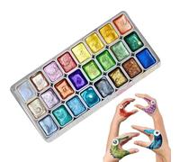 Vuggdt Ensemble de peinture aquarelle nacrée 24 couleurs | Ensemble de peintures aquarelles métalliques | Boîte de peinture à gouache solide à paillettes | Palette de peinture à l'eau pour étudiants,