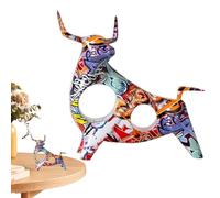 Vuggdt Statue de taureau en résine graffiti - Statue multicolore en forme de taureau - Décoration de bureau pour salon, chambre à coucher, lieu de travail