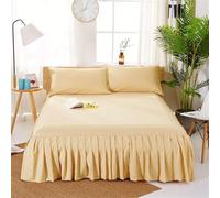 VUIKLCty 1 Jupe de lit, Couvre-lit lavé au Sable, Drap-Housse Extensible de Couleur Unie, sommier à Volants Doux et antidérapant(Giallo,Queen 152x203x40cm)