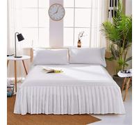 VUIKLCty 1 Jupe de lit, Couvre-lit lavé au Sable, Drap-Housse Extensible de Couleur Unie, sommier à Volants Doux et antidérapant(Bianco,180x200x40cm)