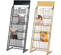 VUIKLCty Porte-revues sur Pied en Maille métallique, Porte-revues, Porte-journaux, présentoirs for brochures de Bureau(Gold)