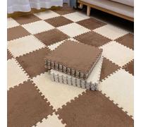 VUIKLCty Tapis de Jeu en Mousse pelucheuse à emboîtement carré épais de 12 x 12 x 0,4 Pouces(Apricot+Light Coffee,10PCS)