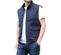 VUIKLCty Veste pour homme légère, décontractée, de transition, de travail, multipoches, d'extérieur, gilet décontracté à séchage rapide, de pêche, respirant, sans manches, de travail (bleu, 5XL)