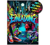 VULAVA Lot de 12 cartes d'invitation graffiti pour anniversaire d'enfant garçon et fille - Les cartes de Street Party colorées sont une invitation graffiti pour garçons et enfants - Néon - Pour fête