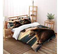 VulcanTrade Animaux 3D Imprimé l'ours Qui Regarde la mer Housse De Couette 3 Pièces Fonction en Microfibre De Polyester 2 Oreillers Zipper Closure Double（200x200cm） pour Adultes, Femmes Et Enfants