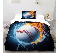 VulcanTrade Eau de feu de Baseball 3D Imprimé Doux Set Couette 2 Pièces Fonction De Comble en Microfibre Oreillers Zipper Closure Single（135x200cm） pour Adultes, Femmes Et Enfants