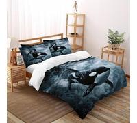VulcanTrade Orca Eau 3D Imprimé Respirable Set Couette 3 Pièces Fonction De Comble en Microfibre 2 Oreillers Zipper Closure Double（200x200cm） pour Adultes, Femmes EtEnfants