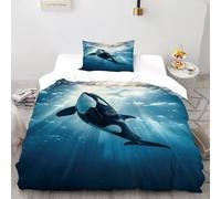 VulcanTrade Orca Lumière du Soleil 3D Imprimé Respirable Set Couette 2 Pièces Fonction De Comble en Microfibre Oreillers Zipper Closure Single（135x200cm） pour Adultes, Femmes EtEnfants