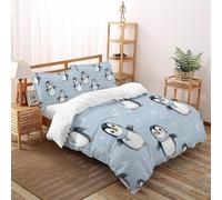 VulcanTrade Pingouins Flocons de Neige 3D Imprimé Respirable Set Couette 3 Pièces Fonction De Comble en Microfibre 2 Oreillers Zipper Closure Double（200x200cm） pour Adultes, Femmes EtEnfants