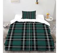 VulcanTrade Plaid Vert 3D Imprimé Respirable Set Couette 2 Pièces Microfibre pour Oreillers Zipper Closure Single（135x200cm） pour Adultes, Femmes EtEnfants