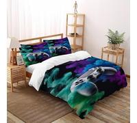 VulcanTrade Sensation de fumée Verte et Bleue 3D Imprimé contrôleur de Jeu Literie 3 Pièces Fonction De Comble en Microfibre 2 Oreillers Zipper Closure King(220x240cm) pour Adultes, Femmes Et Enfants