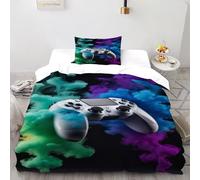 VulcanTrade Sensation de fumée Verte et Bleue 3D Imprimé contrôleur de Jeu Parure De Linge De Lit 2 Pièces Microfibre pour Oreillers Zipper Closure Single(135x200cm) pour Adultes, Femmes Et Enfants