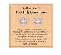 VULETO Cadeau de première communion pour filles, enfants, adolescentes - Boucles d'oreilles à tige en forme de croix catholique, chrétienne, religieuse, cadeau pour adolescentes, filles, one size