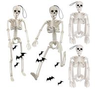 Vulevirtue 4 Pezzi Halloween Scheletro,Halloween in Posa-Scheletro Con Giunture Mobili Decorazioni a Forma di Teschio Testa di Scheletro Braccia di Scheletro Scheletro Halloween Figura Intera 40cm