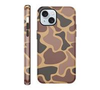 Vulfwela Funda Coque de téléphone mignonne camouflage marron armée pour iPhone 15 6,1", esthétique, motif camouflage cool, coque de téléphone brillante 2 en 1 antichoc en TPU rigide pour filles