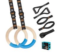 Vulken Anneaux de Gymnastique en Bois avec Sangles numérotées Ajustables. Anneaux Olympiques de 1,25 Pouces pour entraînement de Base, Crossfit, entraînement de Poids corporel. Anneaux de Gym à la
