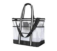 Vulken Sac de plage en maille extra large 42 l 9 poches avec fermeture éclair sur le dessus, noir, Large, 21” x 16” x 7.5", 42L