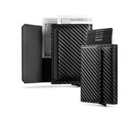 VULKIT Étui pour cartes de crédit, protection RFID, petit portefeuille pour homme avec curseur pour cartes pop-up, fenêtre d'identité et compartiment pour billets, noir carbone