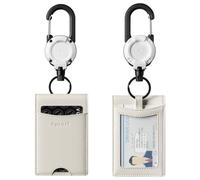 VULKIT Porte-badge avec clip rétractable, porte-badge en cuir à deux volets, double porte-carte d'identité, mousqueton rétractable, peut contenir 5 cartes, clés (blanc)