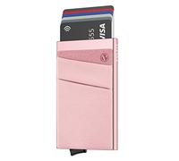 VULKIT Porte Carte Femme ou Homme avec Poche Billets Mince Portefeuille Homme Métal Porte Carte Bancaire RFID Anti Piratage, Or Rose