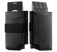 VULKIT Porte-cartes avec bande pour argent, portefeuille minimaliste pour homme avec blocage RFID, peut contenir 11 cartes et espèces, noir, Minimaliste