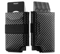 VULKIT Porte-cartes avec bande pour argent, portefeuille minimaliste pour homme avec blocage RFID, peut contenir 11 cartes et espèces, Fibre de carbone Noir, Minimaliste