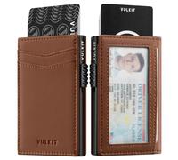 VULKIT Portefeuille pour homme avec fenêtre d'identification en cuir de qualité supérieure - Blocage RFID - Portefeuille minimaliste avec porte-cartes pop-up et fermeture magnétique, G2-Premium Brown