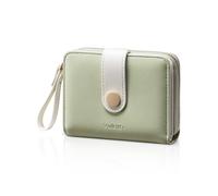 Vulkitty Portefeuille fin en cuir à deux volets pour femme - Petit sac à main compact pour cartes de crédit avec fenêtre pour carte d'identité, poche zippée pour pièces de monnaie et cordon, vert,