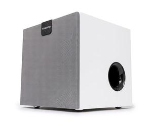 VULKKANO SUB10 Caisson de Basse Actif 10 Pouces, 150W, Crossover Réglable 40Hz-200Hz, Finition Chêne Noir, Compatible avec Tout Système RCA