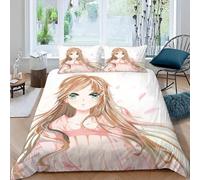 VULORA 3 pièces Parure de lit 2 Personnes Manga Filles Housse de Couette 240x260 Adultes avec Fermeture Éclair Housse de Couette en Microfibre Japon Fans Anime avec 2 Taies d'oreiller 50x75 cm