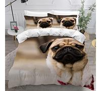 VULORA 3D Chien Carlin Parure de lit 2 Personnes Chien De Compagnie Housse de Couette 240x260 Enfant Adultes Literie en Microfibre 3 pièces avec Fermeture Éclair et 2 Taies d'oreiller 50x75cm