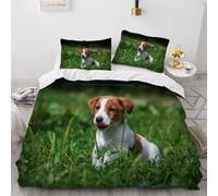VULORA 3D Jack Russell Terrier Parure de lit 2 Personnes Chien Animal Housse de Couette 240x260 Enfant Adultes Literie en Microfibre 3 pièces avec Fermeture Éclair et 2 Taies d'oreiller 50x75cm