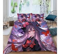 VULORA 3D Japon Manga Parure de lit 2 Personnes Fille Animée Housse de Couette 200x200 Enfant Ado Fille Garçon Literie en Microfibre 3 pièces avec Fermeture Éclair et 2 Taies d'oreiller 50x75