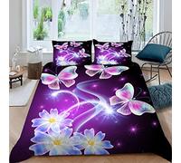 VULORA 3D Papillon Parure de lit 2 Personnes Ciel étoilé Housse de Couette 200x200 Enfant Ado Fille Garçon Literie en Microfibre 3 pièces avec Fermeture Éclair et 2 Taies d'oreiller 50x75