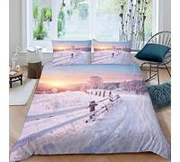 VULORA 3D Route d'hiver Parure de lit 2 Personnes Forêt Housse de Couette 200x200 Enfant Ado Fille Garçon Literie en Microfibre 3 pièces avec Fermeture Éclair et 2 Taies d'oreiller 50x75