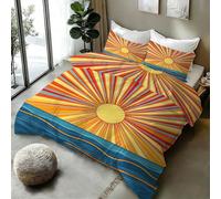VULORA Bande Housse de Couette 200x200 Réversible Rétro Coucher De Soleil Parure de lit 2 Personnes Microfibre Enfant Garçon Fille 3 pièces avec Fermeture Éclair et 2 Taies d'oreiller 65x65 1Q33