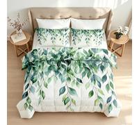 VULORA Feuilles D'eucalyptus Imprimée Couette sans Housse 180x200 4 Saisons | Réversible Matelassée Botanique Bohème Duvet 2 Personnes Édredon Légère Douce Lavable en Machine,2 Taie d'oreiller Q453