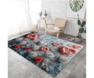 VULORA Fleurs Intérieur Tapis de Décoration 140x200cm Amour Romance Tapis Poils Ras Lavable Salon Moquette, Soft Antidérapant Tapis De Sol pour Chambre Couloir Paillasson Entrée 1Q2686