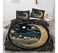 VULORA Housse de Couette 200x200 Soleil Lune Parure de lit Réversible Tradition Orientale Fille Garçon Literie Microfibre 2 Personnes 3 pièces avec Fermeture Éclair et 2 Taies d'oreiller 65x65 1Q429