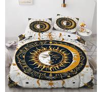 VULORA Lune Soleil Housse de Couette 240x260 Réversible Runes Or Parure de lit 2 Personnes Microfibre Adultes 3 pièces avec Fermeture Éclair et 2 Taies d'oreiller 65x65 1Q423