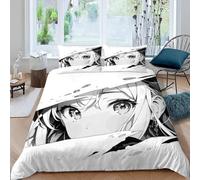 VULORA Manga Filles Housse de Couette 140x200 Imprimé 3D Japon Anime Parure de lit 1 Personnes Ado Fille Enfants Microfibre Literie 3 pièces avec Fermeture Éclair et 2 Taies d'oreiller 50x75